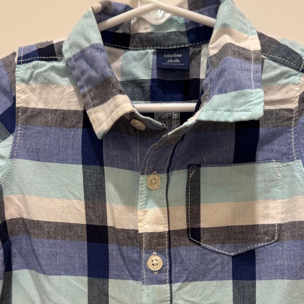 GAP Navy and White Plaid Baby Romper 12-18 months